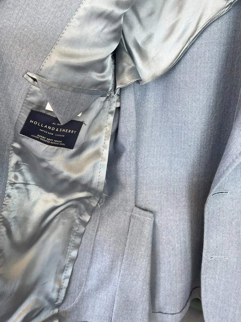 -Blazer Holland & Sherry in flanella spigata Azzurra – TG 48