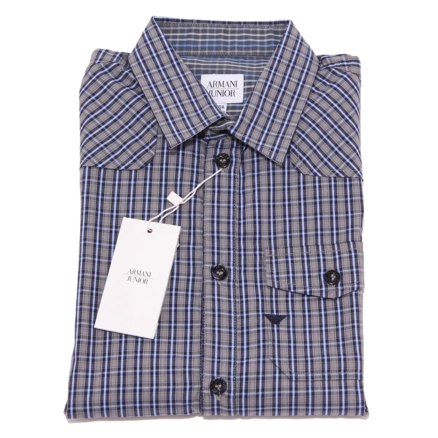0722T camicia bimbo ARMANI JUNIOR grigio-blu manica lunga shirt kid