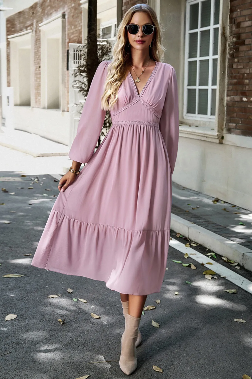 Abito casual rosa a maniche lunghe A Line