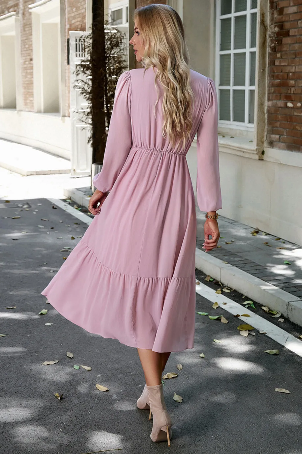 Abito casual rosa a maniche lunghe A Line