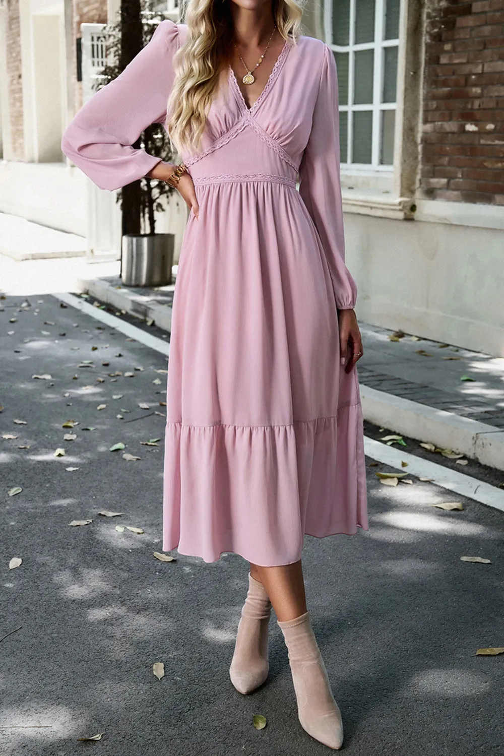 Abito casual rosa a maniche lunghe A Line