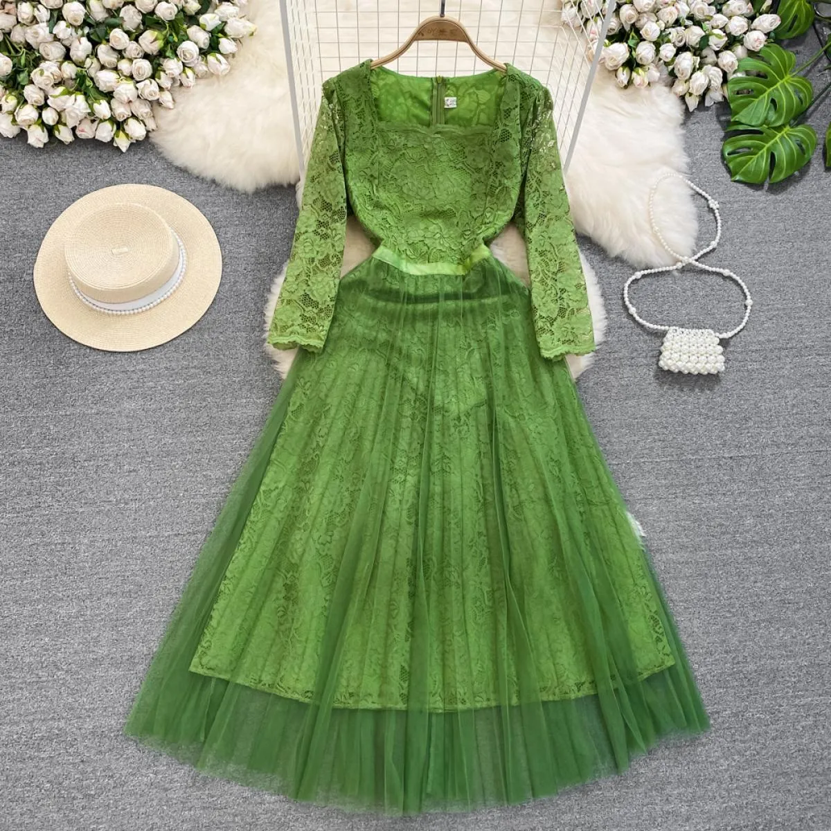 Abito da sera lungo da festa estivo per le donne Tulle cuciture a due strati con gancio fiore abiti da donna abiti da ballo di l
