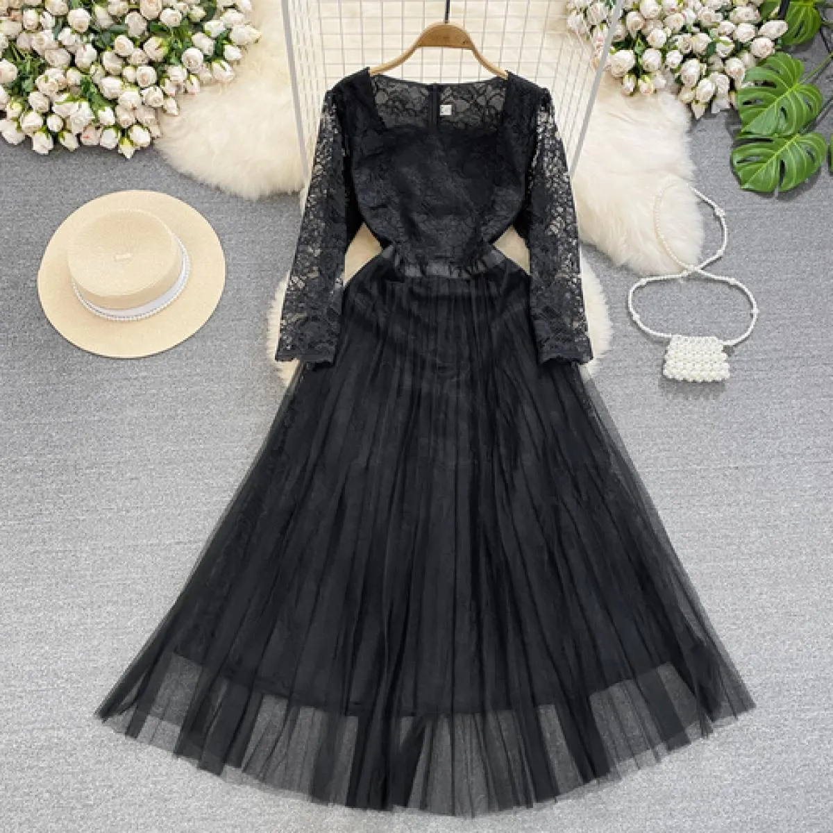 Abito da sera lungo da festa estivo per le donne Tulle cuciture a due strati con gancio fiore abiti da donna abiti da ballo di l