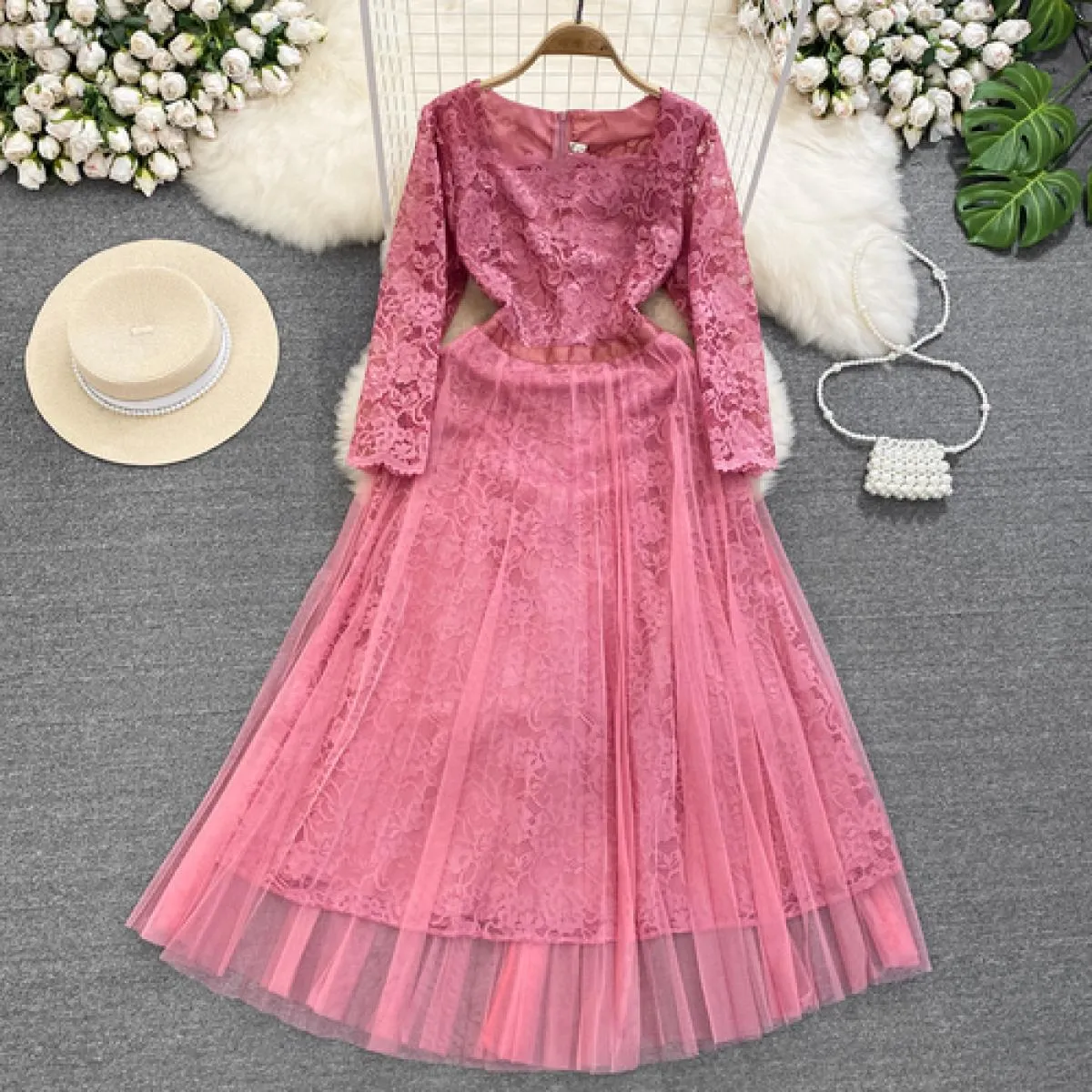 Abito da sera lungo da festa estivo per le donne Tulle cuciture a due strati con gancio fiore abiti da donna abiti da ballo di l