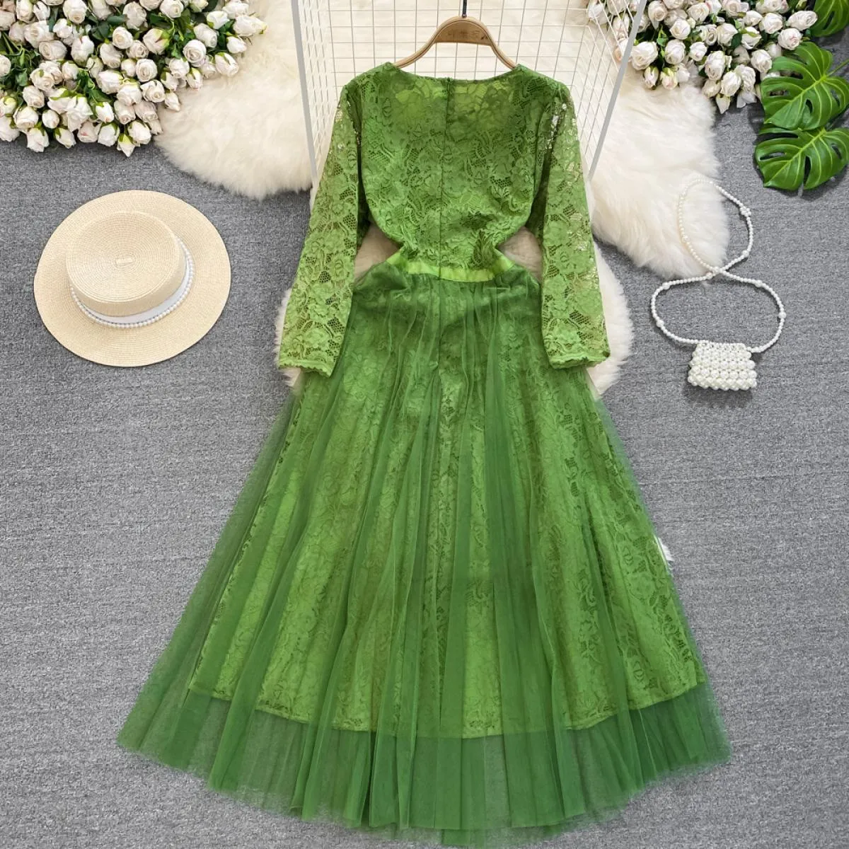 Abito da sera lungo da festa estivo per le donne Tulle cuciture a due strati con gancio fiore abiti da donna abiti da ballo di l