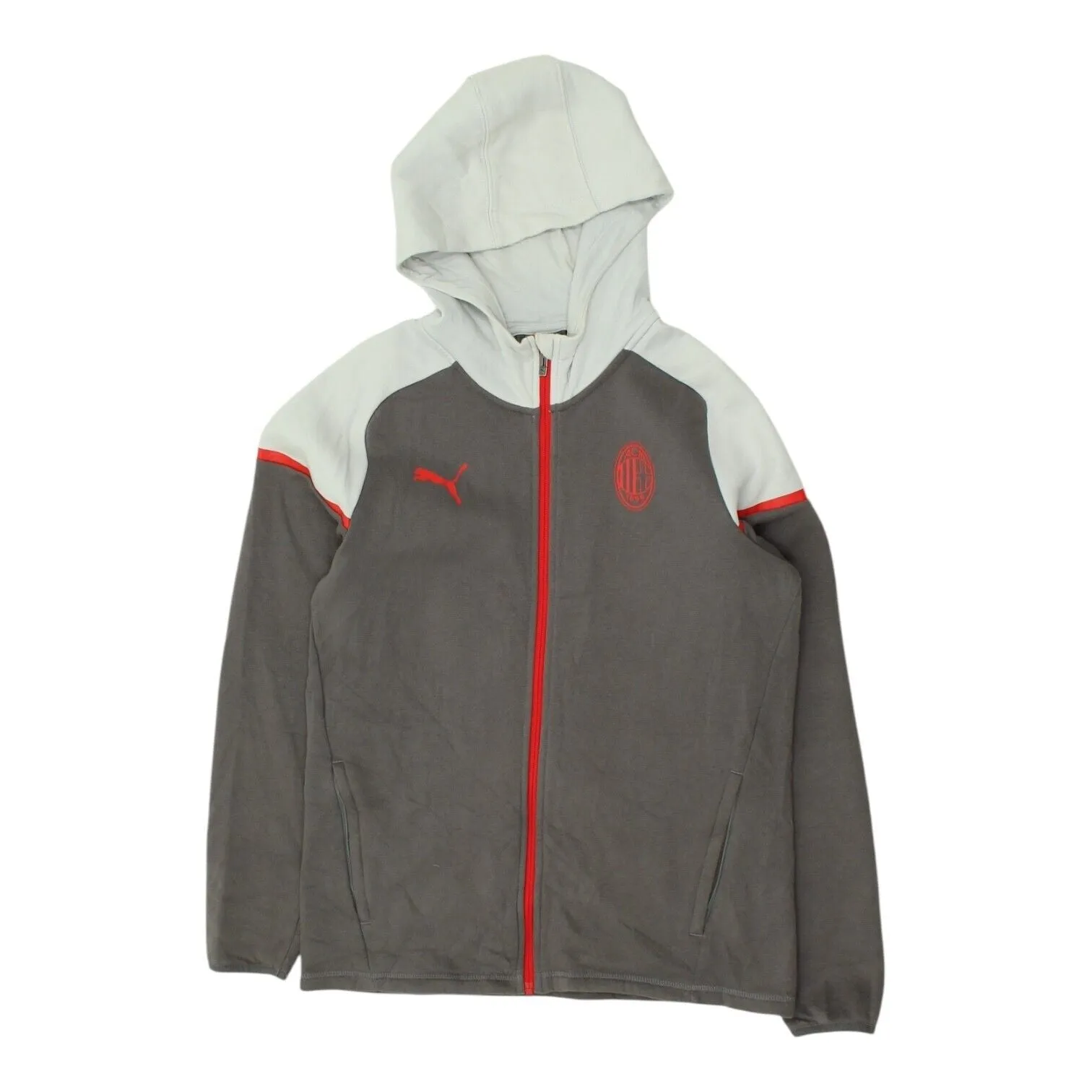 AC Milan Mens Grey Full Zip Puma Hoodie | Football Sportswear Jumper Hoody VTG
