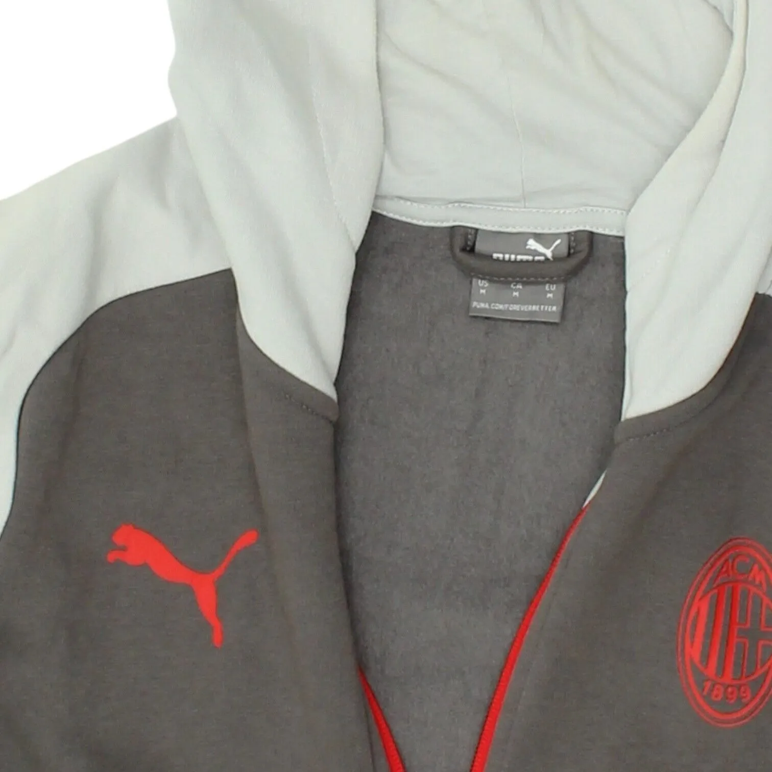 AC Milan Mens Grey Full Zip Puma Hoodie | Football Sportswear Jumper Hoody VTG