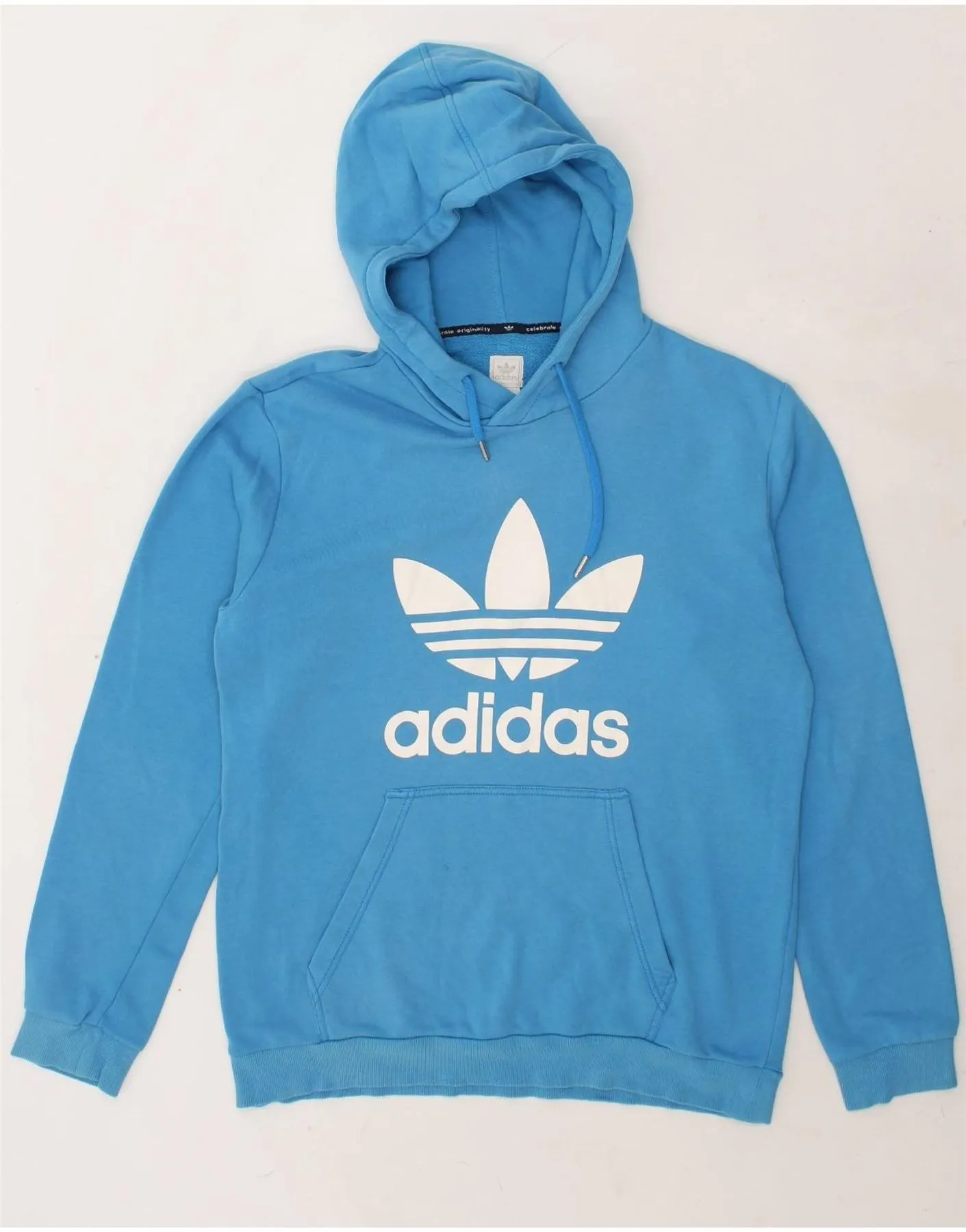 ADIDAS Mens Graphic Hoodie Jumper Large Blue Cotton