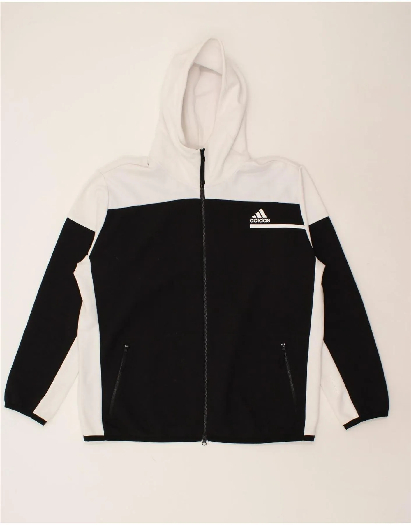 ADIDAS Mens Zip Hoodie Sweater 2XL Black Colourblock Cotton