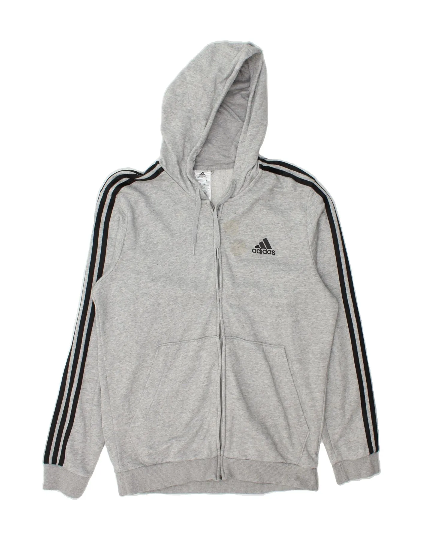 ADIDAS Mens Zip Hoodie Sweater Large Grey Cotton