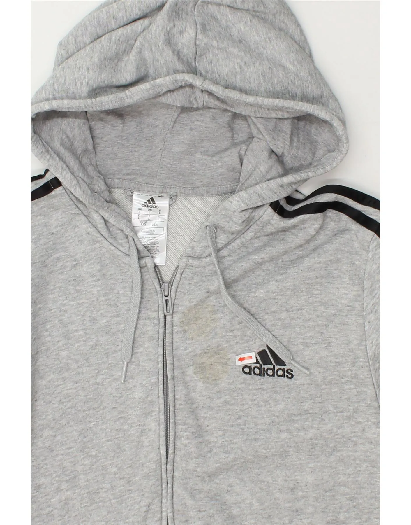 ADIDAS Mens Zip Hoodie Sweater Large Grey Cotton