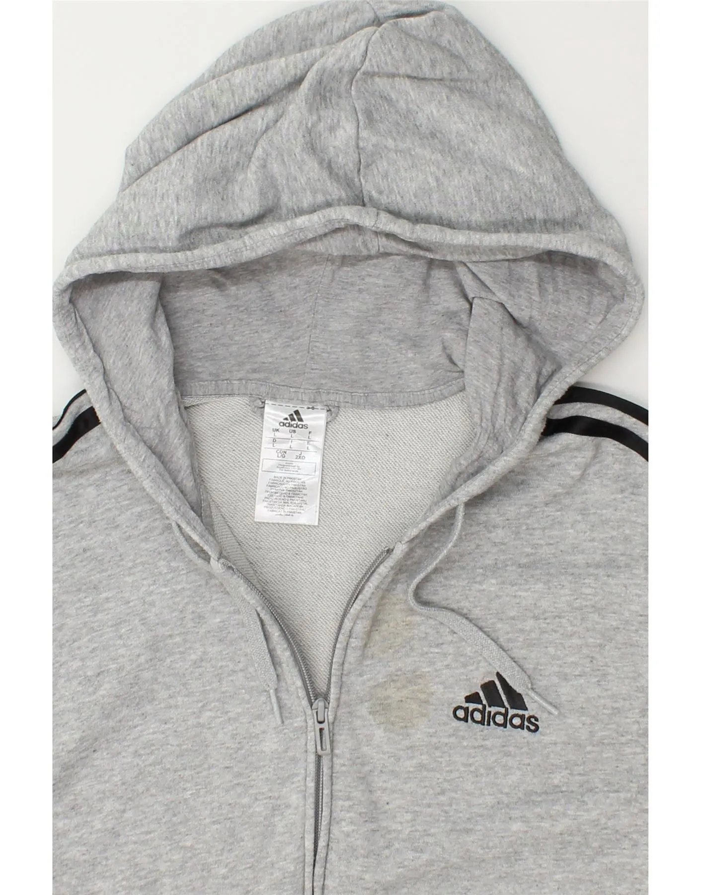 ADIDAS Mens Zip Hoodie Sweater Large Grey Cotton