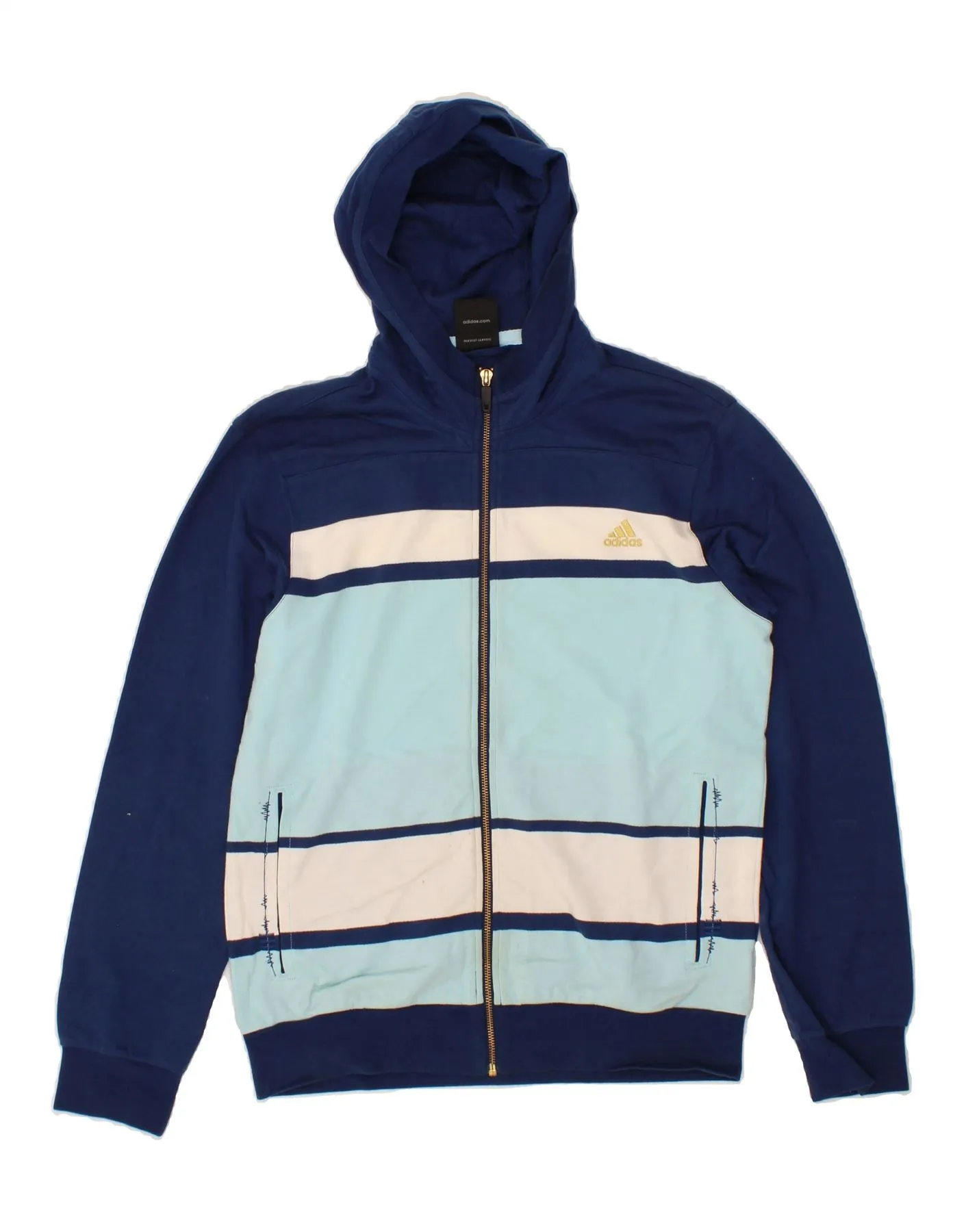 ADIDAS Mens Zip Hoodie Sweater Small Navy Blue Colourblock Cotton