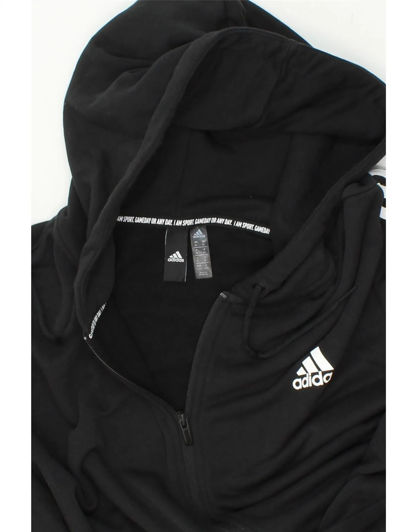 ADIDAS Mens Zip Hoodie Sweater XL Black Cotton