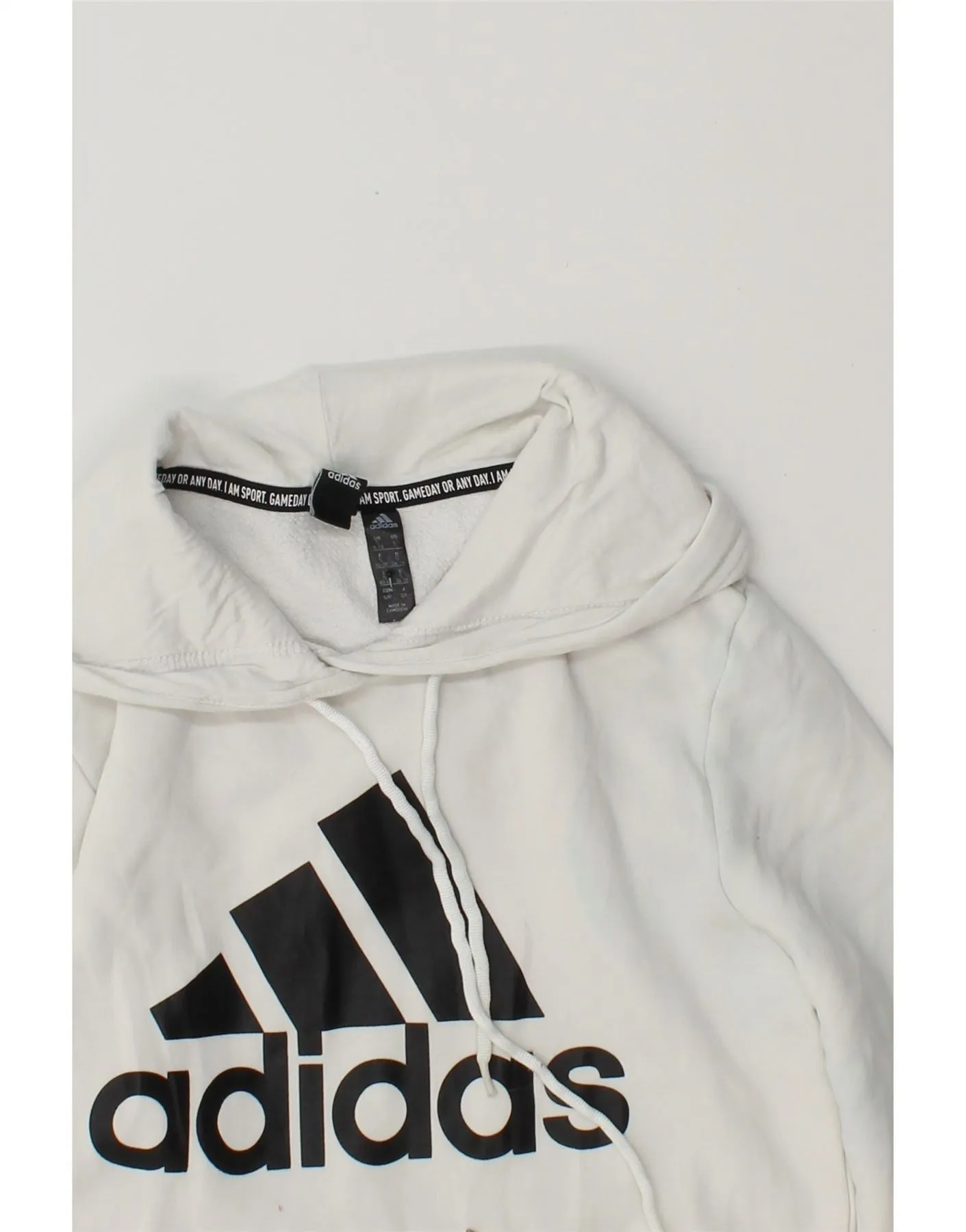 ADIDAS Womens Graphic Hoodie Jumper UK 10 Small White Cotton