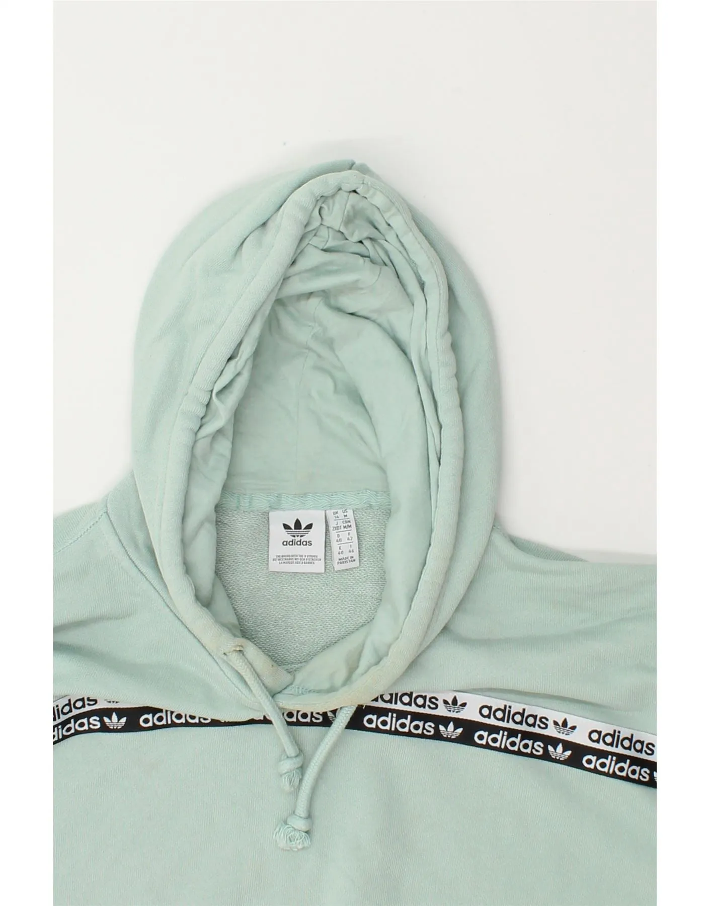 ADIDAS Womens Oversized Crop Graphic Hoodie Jumper UK 14 Medium Turquoise