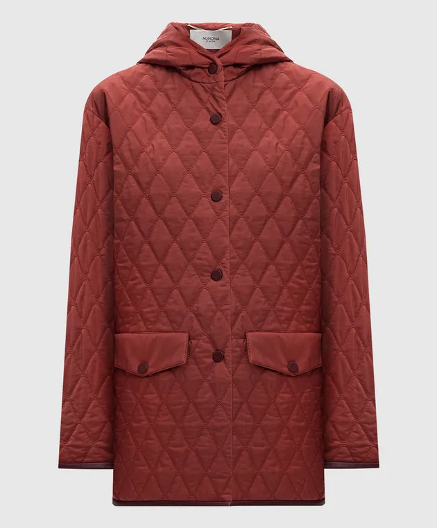 Agnona Giubbotto trapuntato bordeaux con inserti in pelle e logo in metallo TH0818YU6016