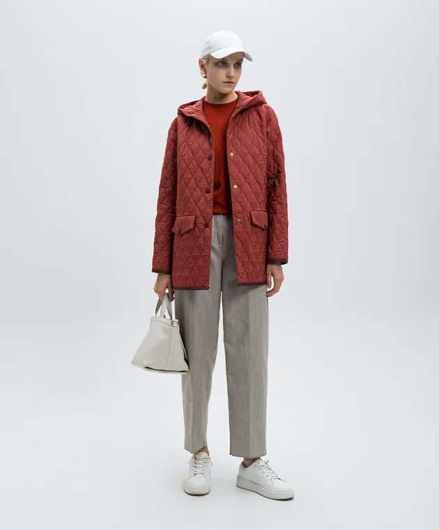 Agnona Giubbotto trapuntato bordeaux con inserti in pelle e logo in metallo TH0818YU6016