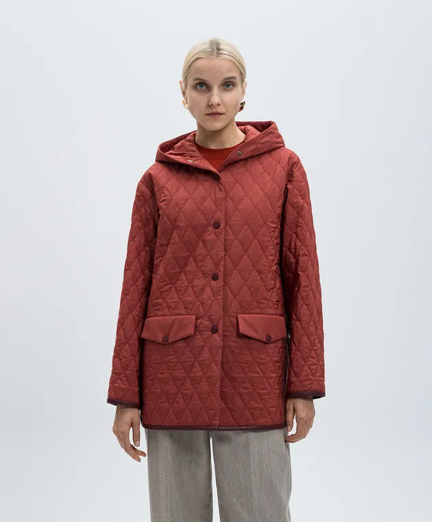 Agnona Giubbotto trapuntato bordeaux con inserti in pelle e logo in metallo TH0818YU6016