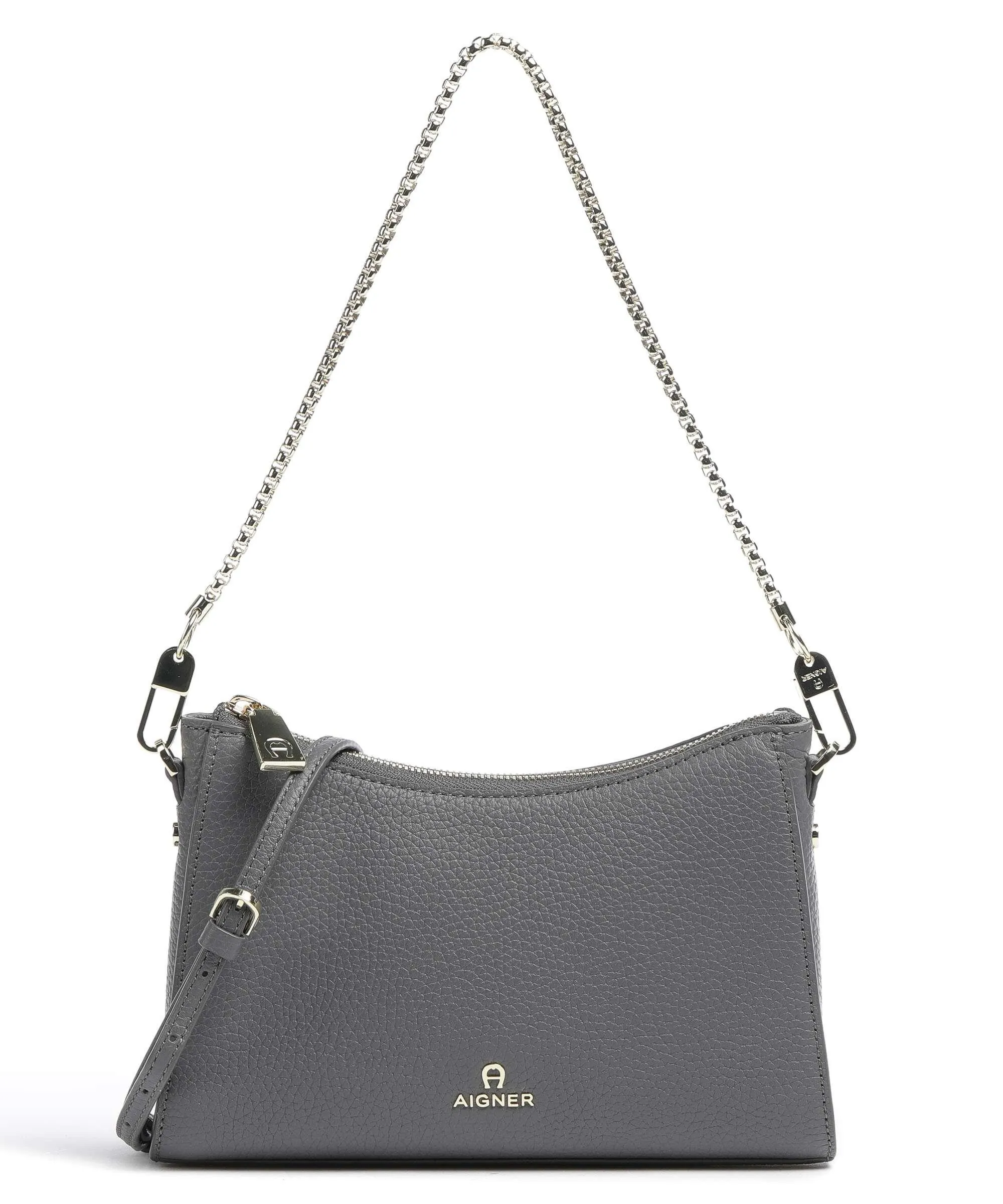  Aigner Ivy S Borsa a spalla pelle di vacchetta grana grigio  