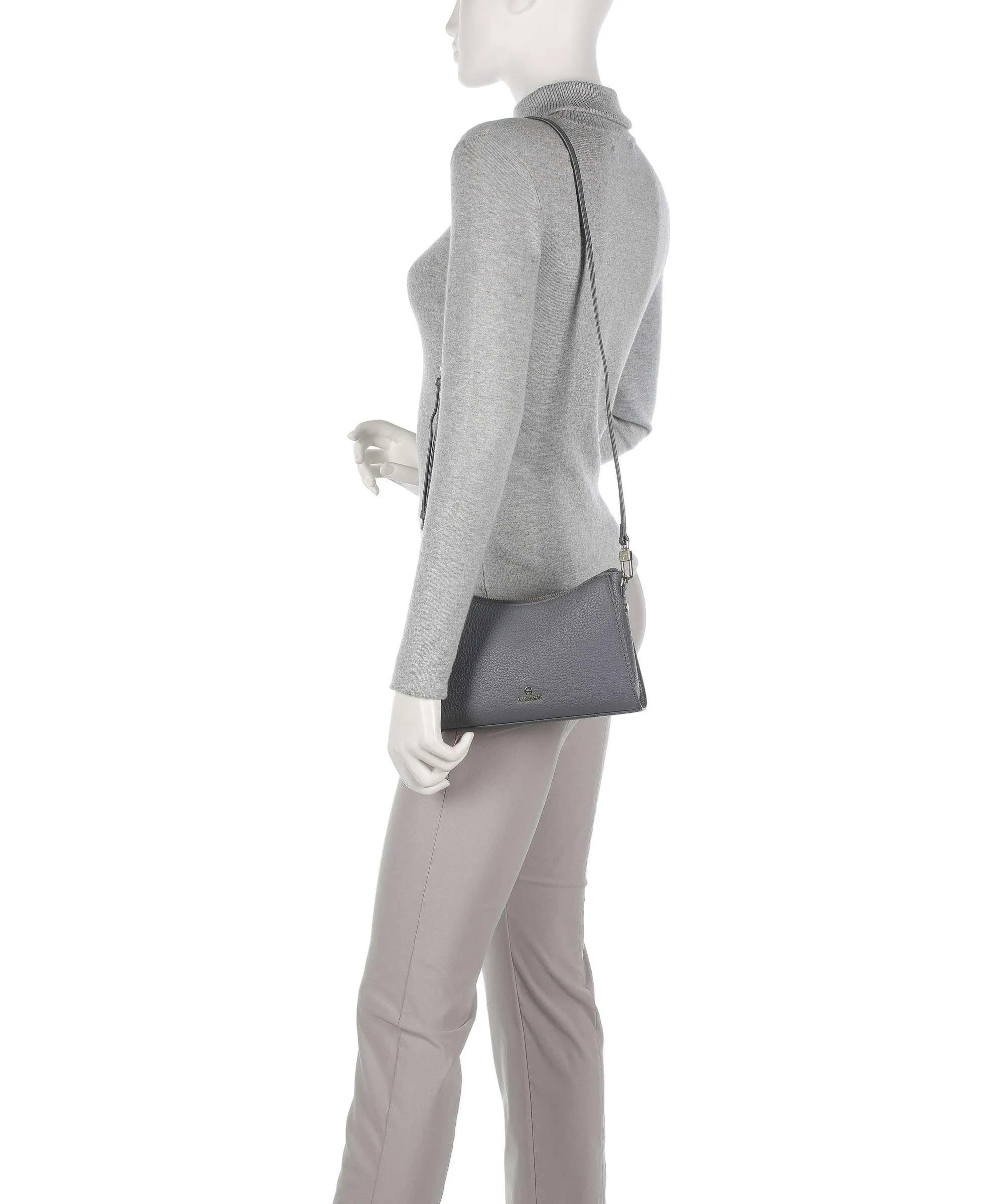  Aigner Ivy S Borsa a spalla pelle di vacchetta grana grigio  