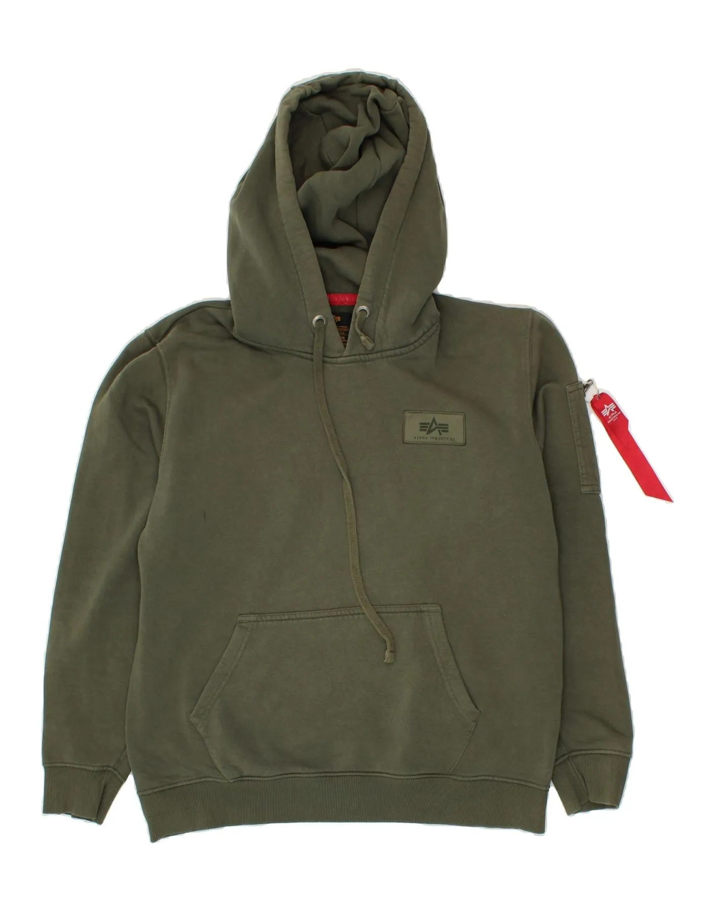 ALPHA INDUSTRIES Mens Graphic Hoodie Jumper Large Khaki Cotton