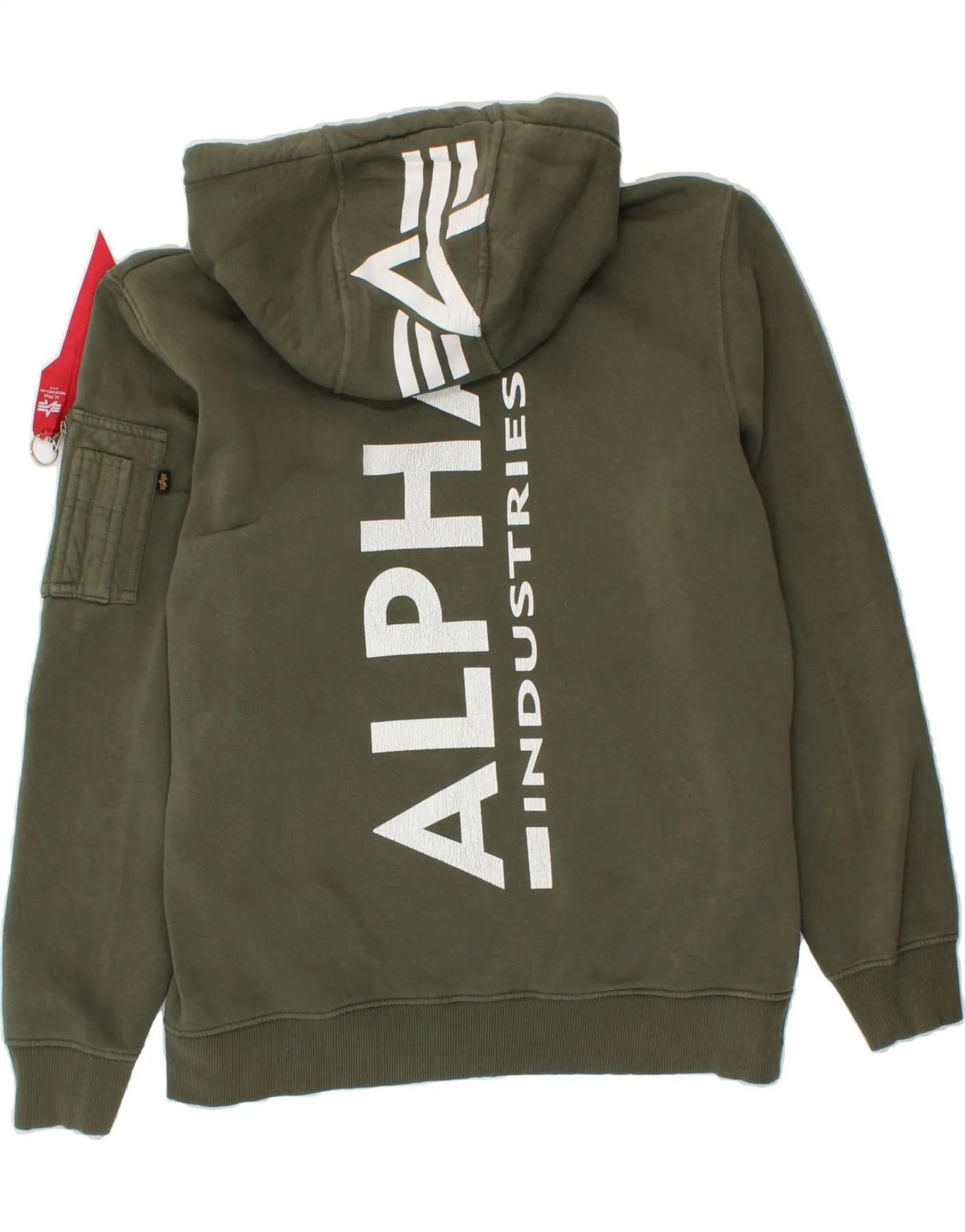 ALPHA INDUSTRIES Mens Graphic Hoodie Jumper Large Khaki Cotton
