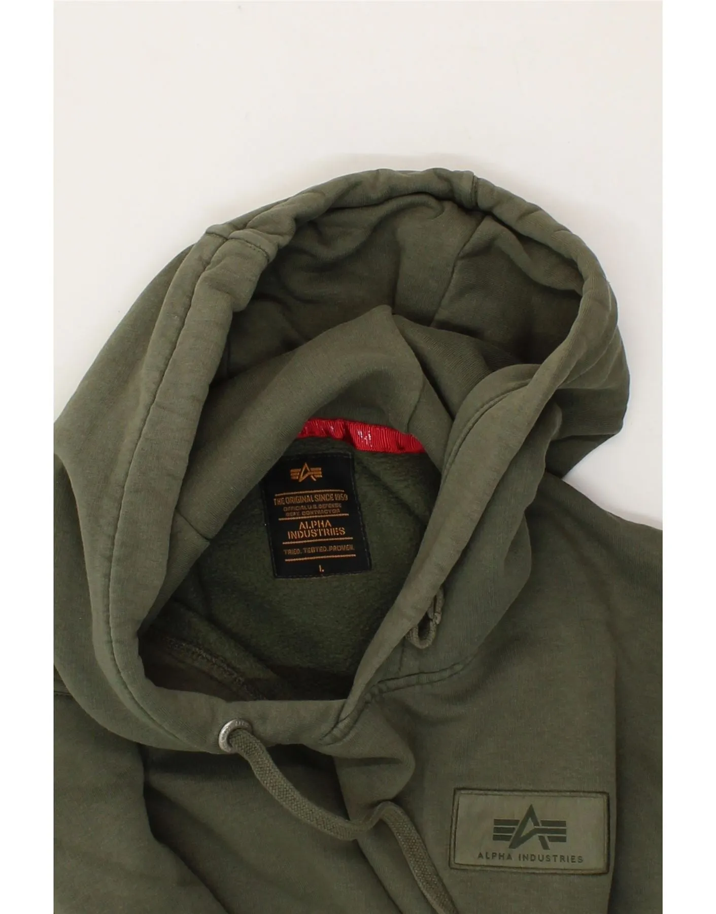 ALPHA INDUSTRIES Mens Graphic Hoodie Jumper Large Khaki Cotton