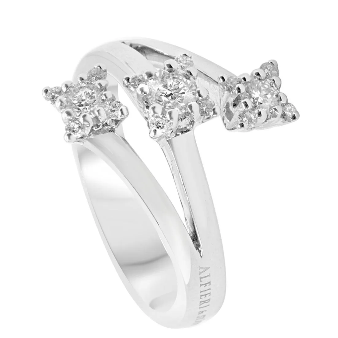 Anello in oro bianco con diamanti 0,48 ct mis 14