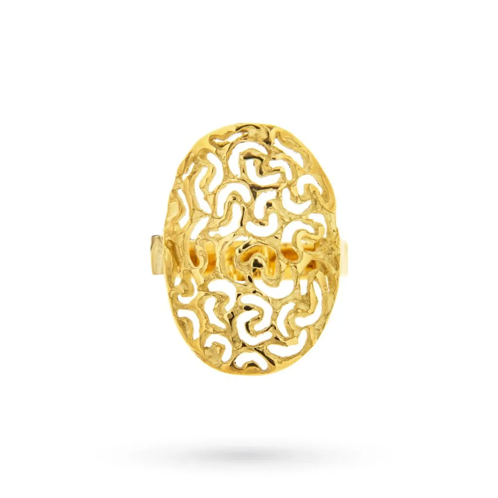 Anello scudo ovale traforato oro giallo Luigi Quaglia