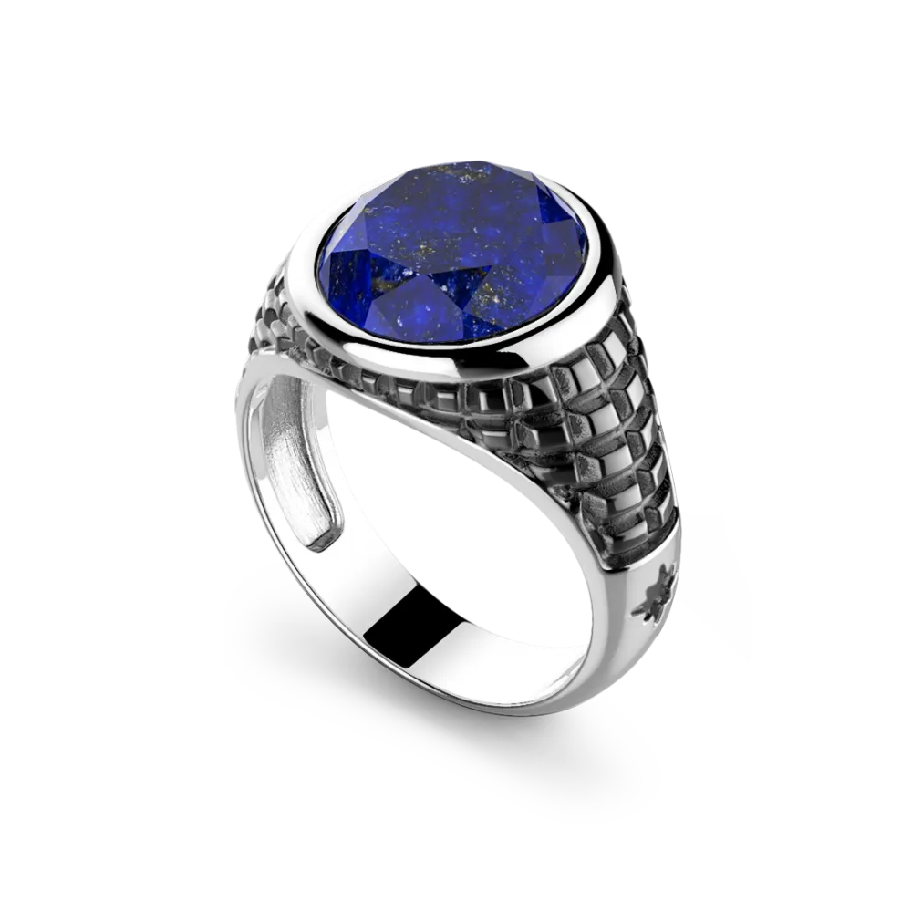 Anello Zancan in argento con pietra blu.
