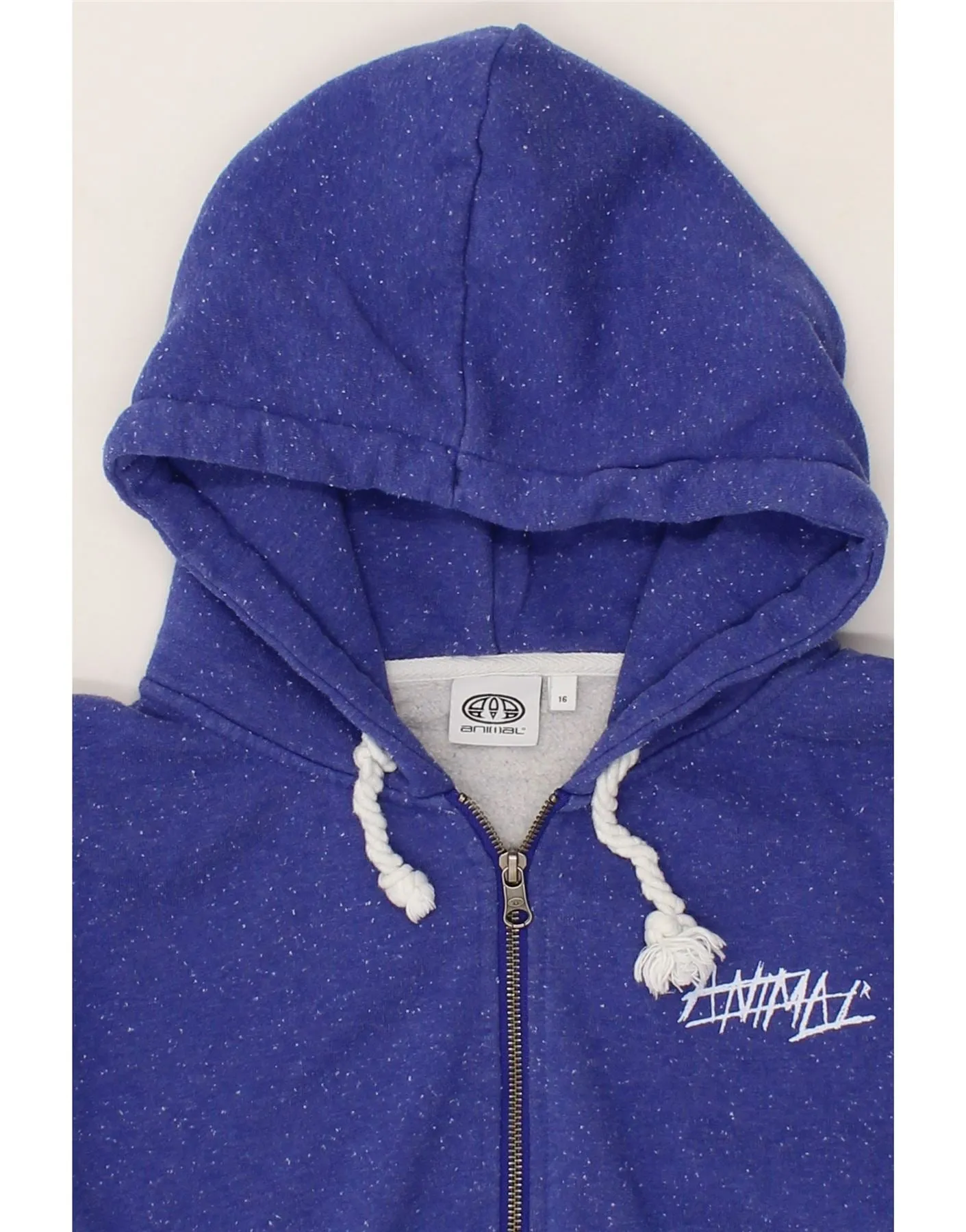 ANIMAL Womens Zip Hoodie Sweater UK 16 Large Blue Flecked Cotton