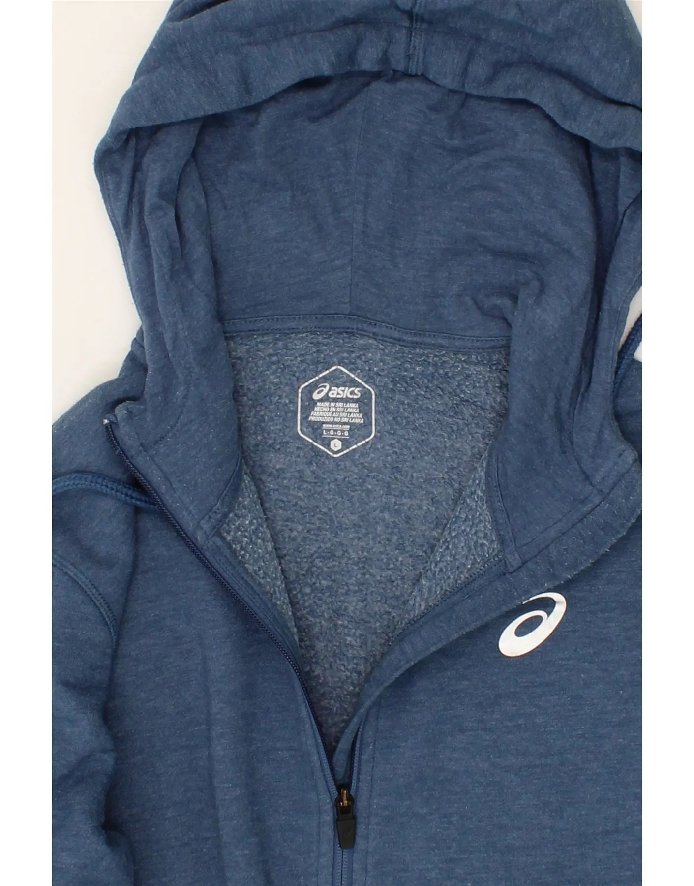 ASICS Mens Zip Hoodie Sweater Large Navy Blue Cotton