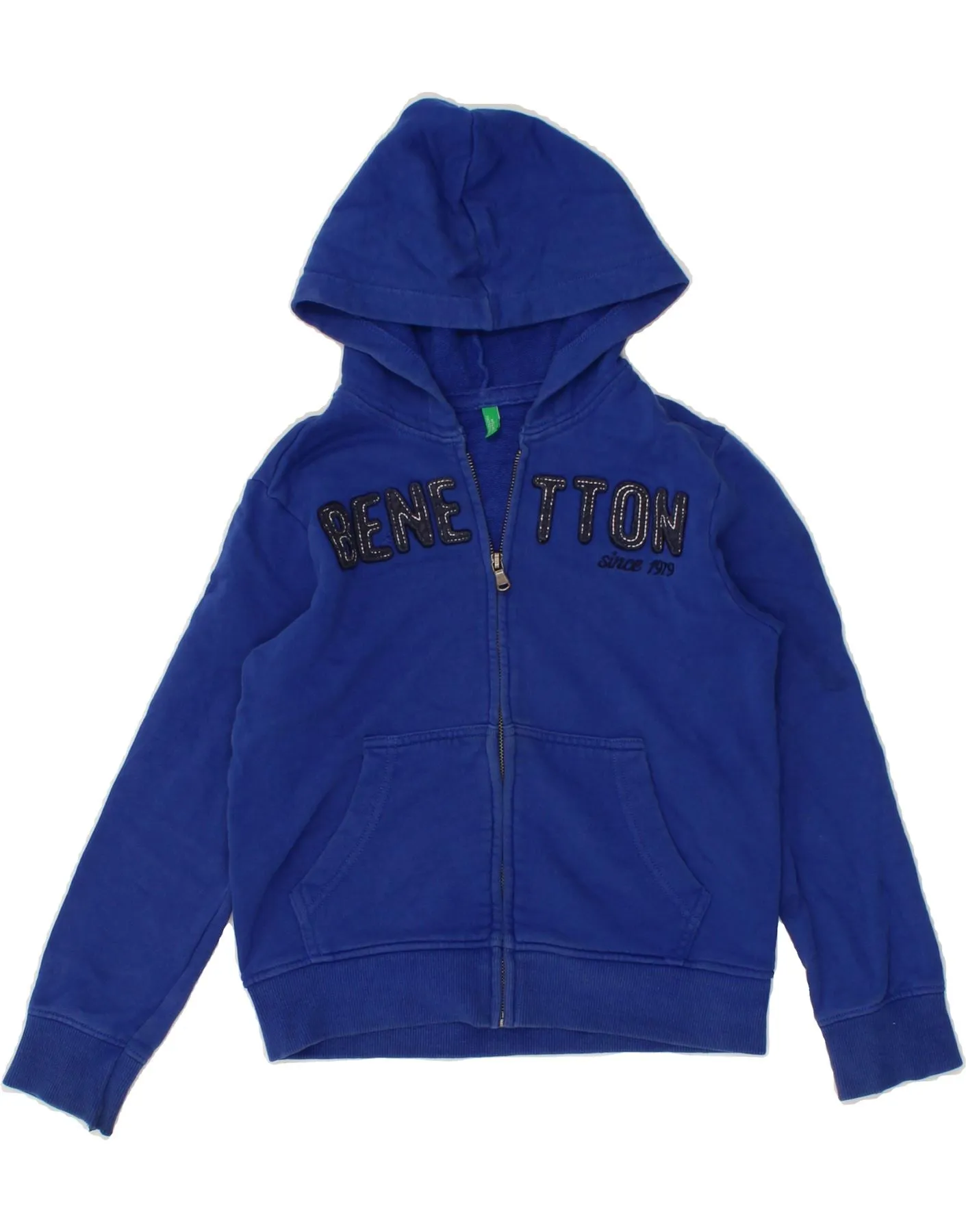 BENETTON Boys Graphic Zip Hoodie Sweater 7-8 Years Medium Blue Cotton