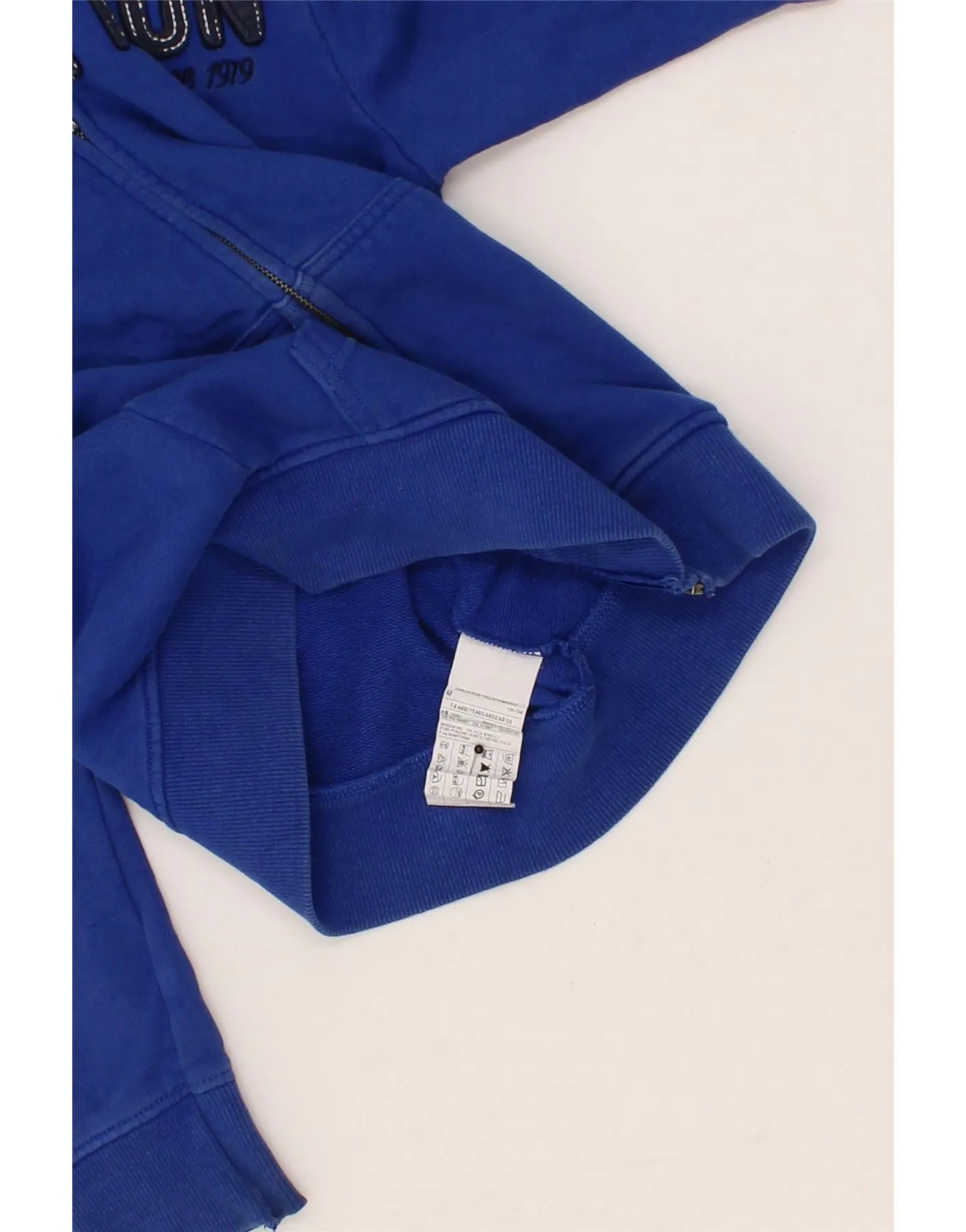 BENETTON Boys Graphic Zip Hoodie Sweater 7-8 Years Medium Blue Cotton