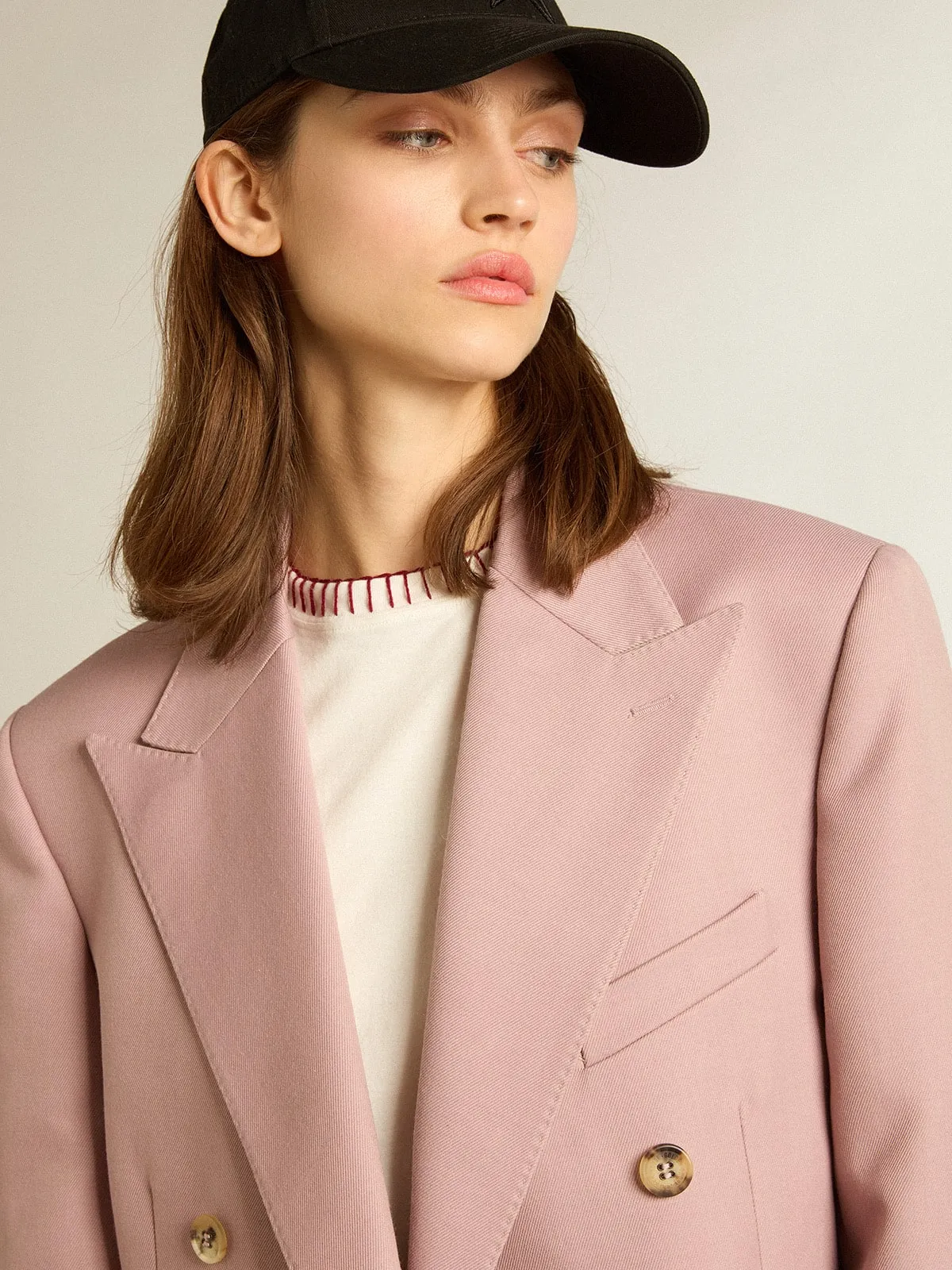 Blazer doppiopetto in tessuto sartoriale color rosa