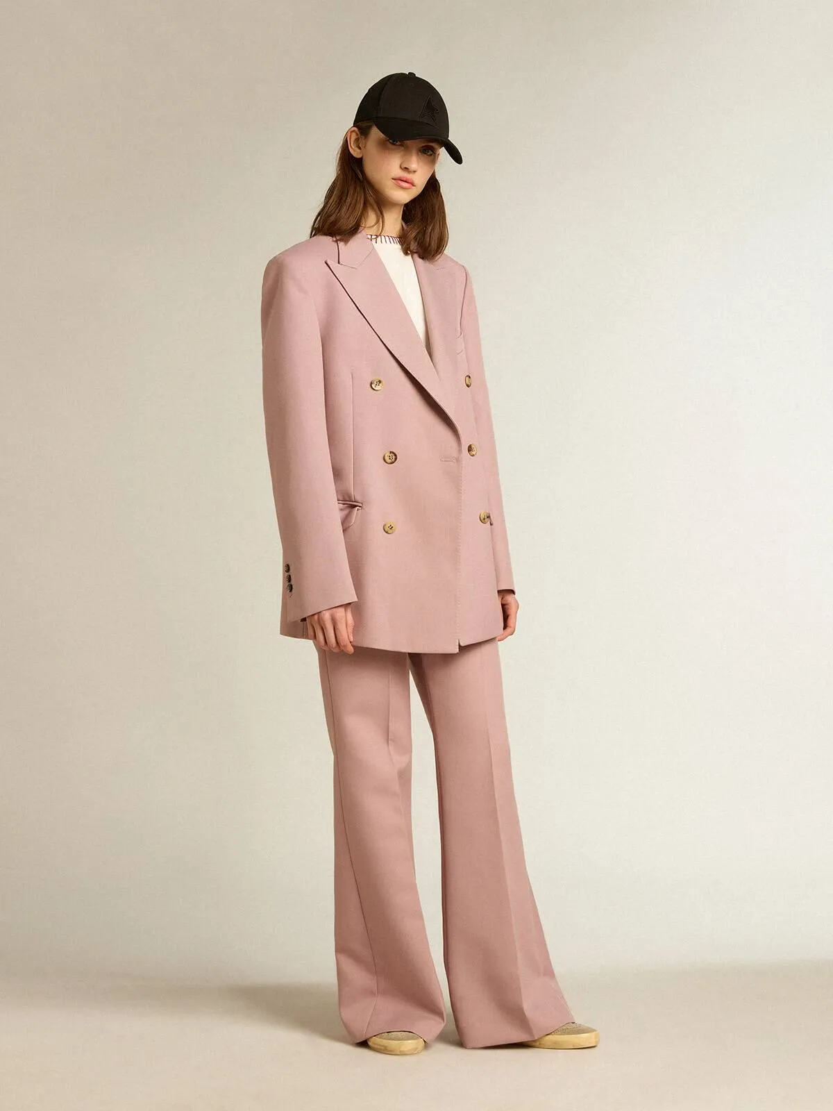 Blazer doppiopetto in tessuto sartoriale color rosa