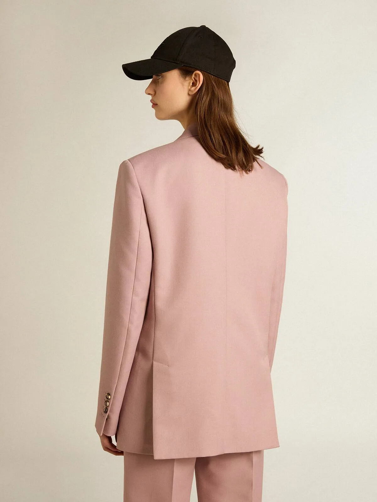 Blazer doppiopetto in tessuto sartoriale color rosa