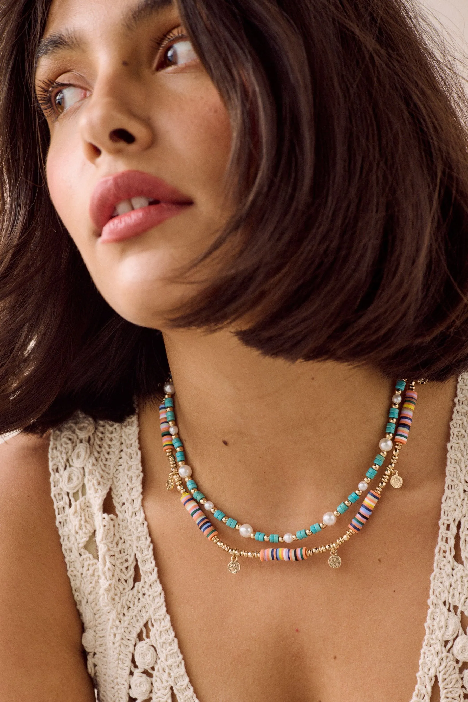 Blu  - Collana a due strati con perline