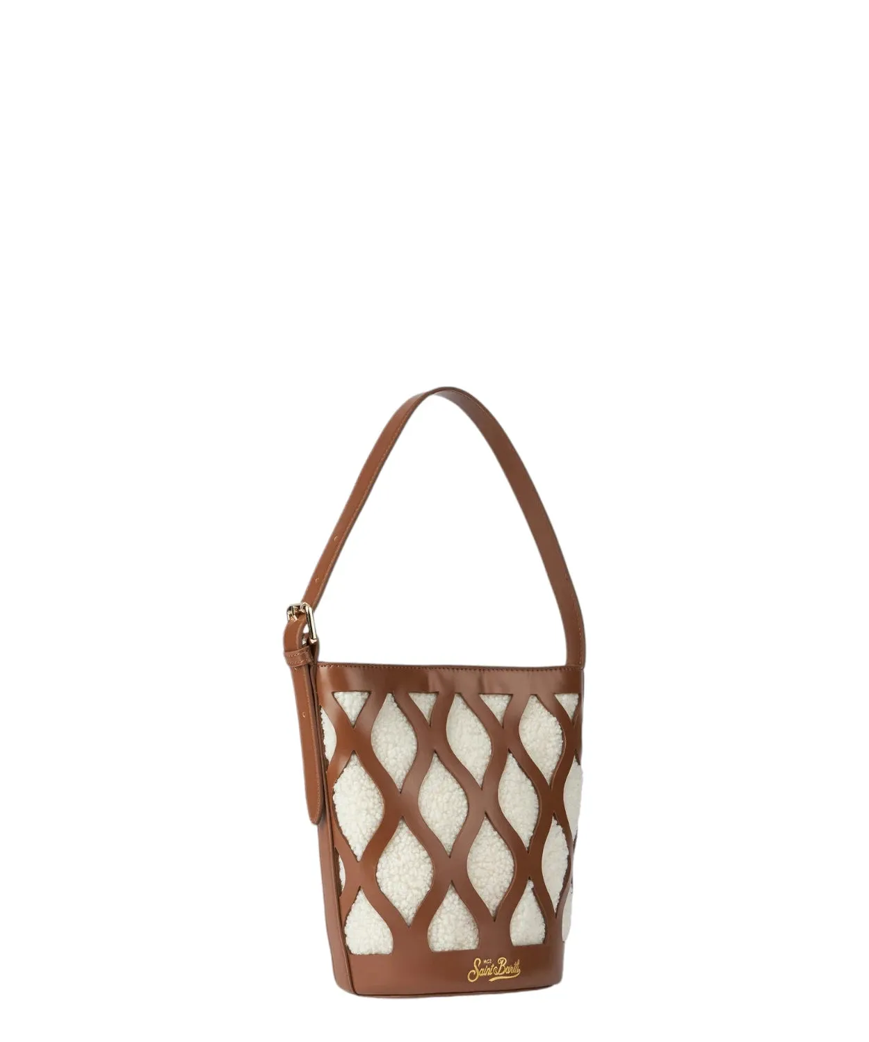 Borsa a Secchiello Alexandra con Dettagli Teddy e Similpelle Marrone
