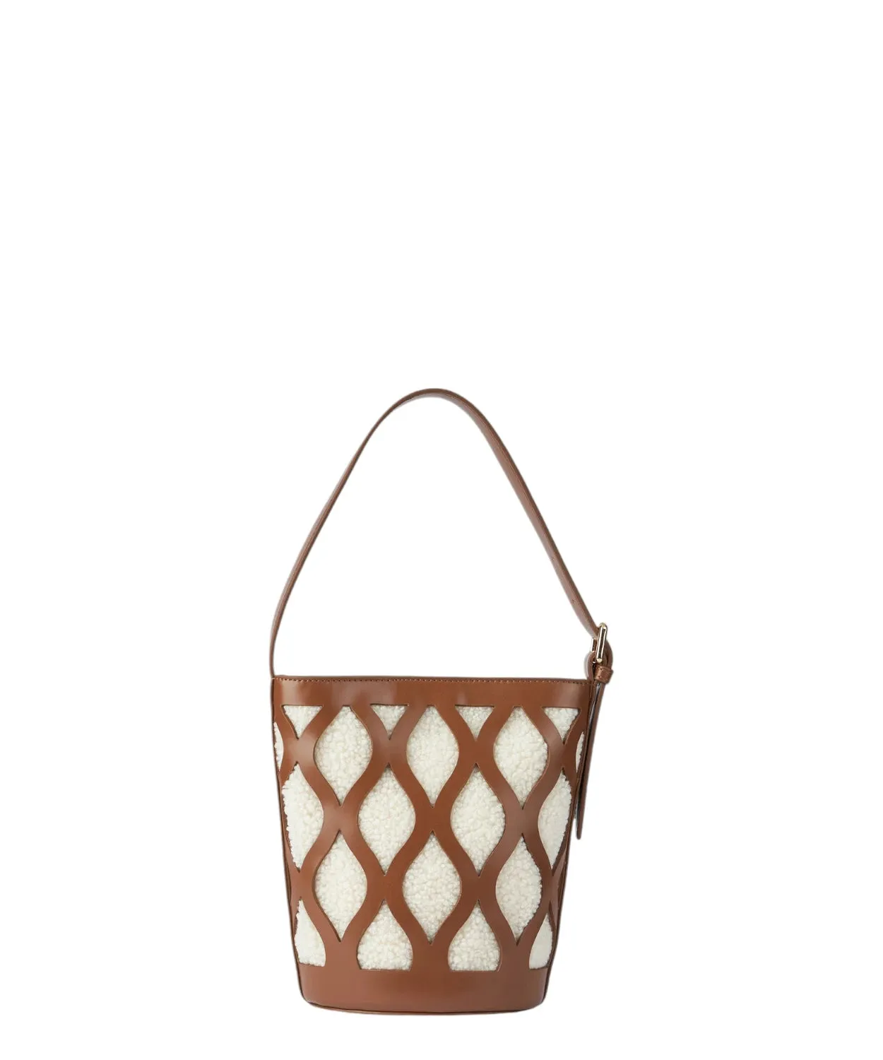 Borsa a Secchiello Alexandra con Dettagli Teddy e Similpelle Marrone