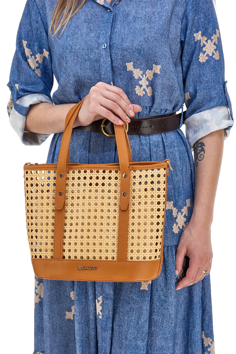 Borsa a Spalla Beige in Rafia Roncato 5259583