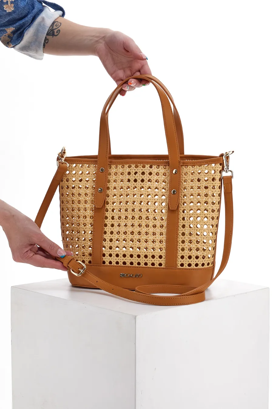 Borsa a Spalla Beige in Rafia Roncato 5259583