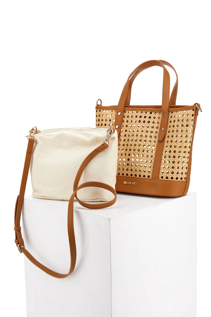 Borsa a Spalla Beige in Rafia Roncato 5259583