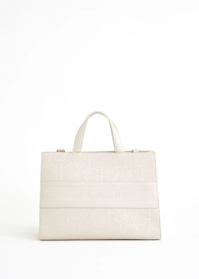 Borsa top handle con logo a rilievo