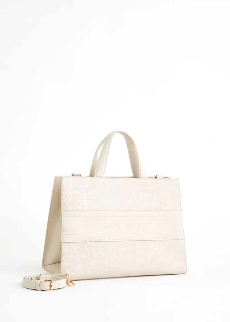 Borsa top handle con logo a rilievo