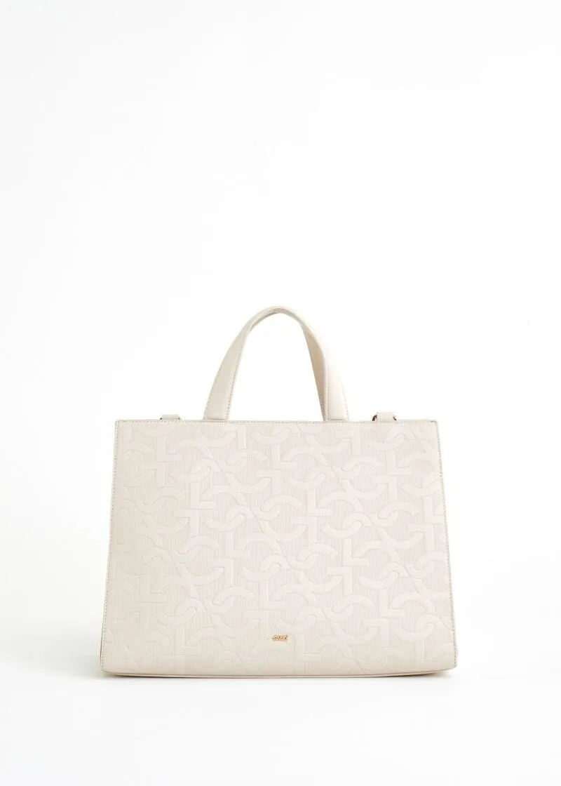 Borsa top handle con logo a rilievo