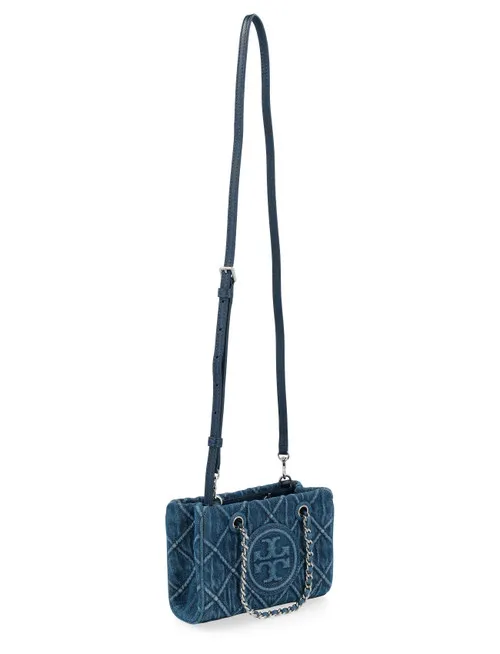 Borsa Tory Burch Mini Fleming Soft Chain Tote in denim blu