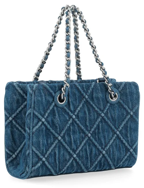 Borsa Tory Burch Mini Fleming Soft Chain Tote in denim blu