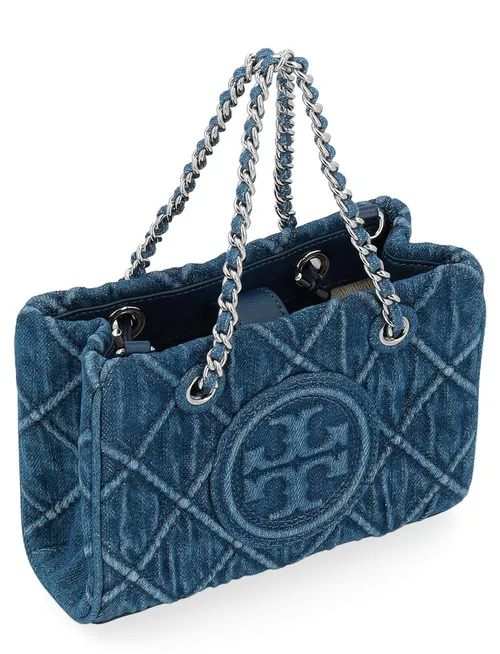 Borsa Tory Burch Mini Fleming Soft Chain Tote in denim blu